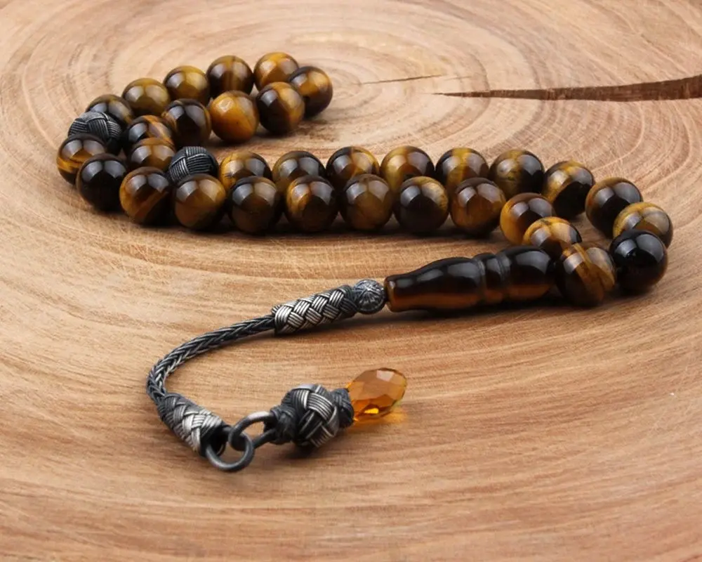 Tesbihevim 1000 Carat Silver Tiger Eye Stone Prayer Beads with Kazaz Tassels - 1