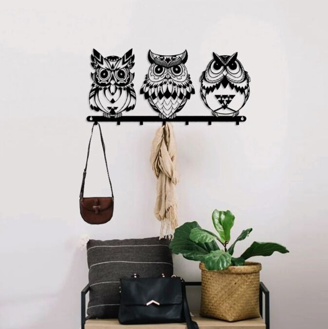 3 Pcs Owl Pattern Wall Hanger Decorative Metal Wall Hanger - 1