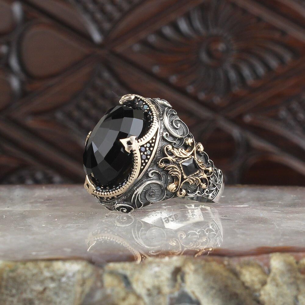 925 Silver Ring with Zircon and Distinctive Engravings - Men's Rings - 2