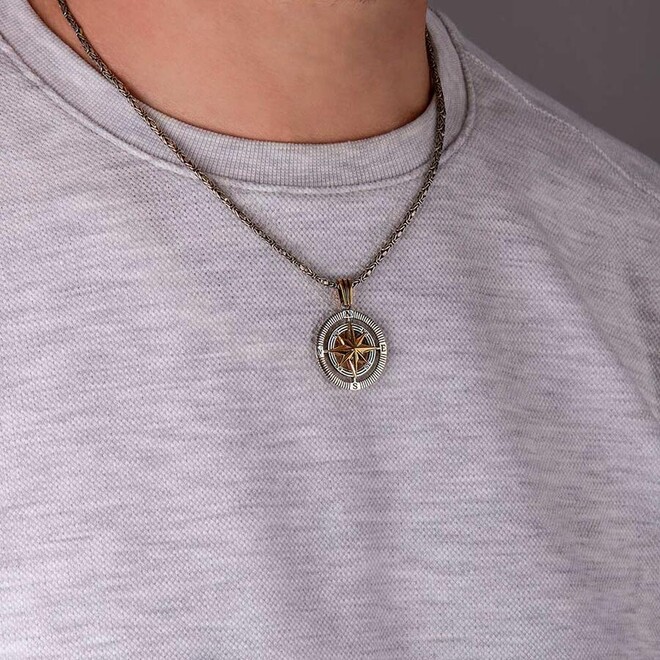 925 Sterling Silver Compass Men's Necklace With King Chain - 2