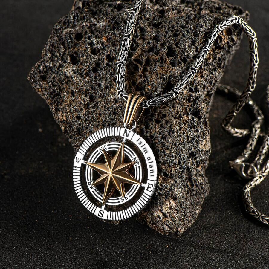 925 Sterling Silver Compass Men's Necklace With King Chain - 3