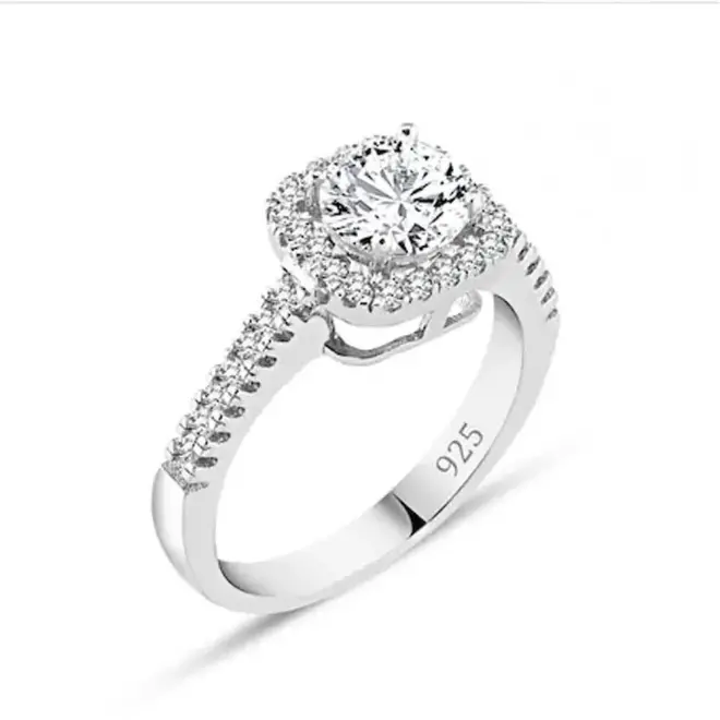 925 Sterling Silver Diamond Model Side Stone Solitaire Ring - 3