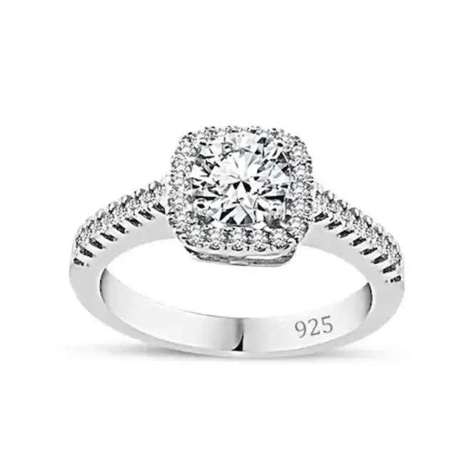 925 Sterling Silver Diamond Model Side Stone Solitaire Ring - 4