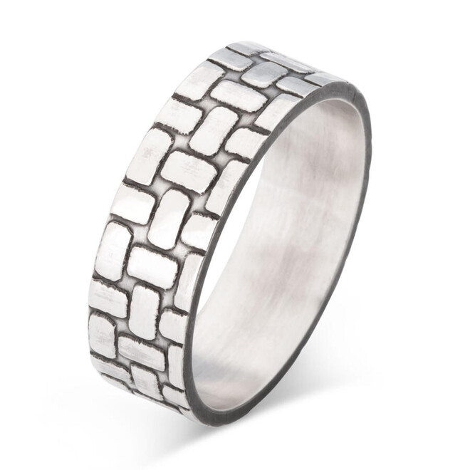 925 Sterling Silver Men's Block Pattern Single Wedding Band Ring - 1