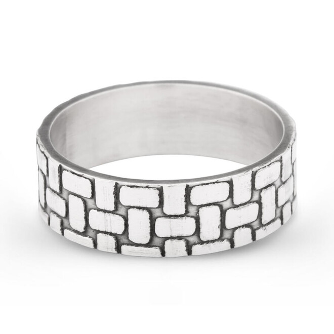 925 Sterling Silver Men's Block Pattern Single Wedding Band Ring - 2