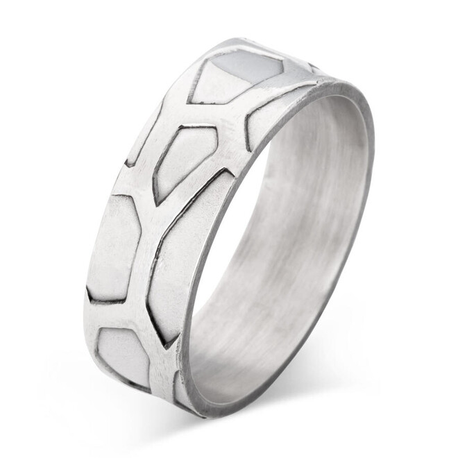 925 Sterling Silver Men's Dice Pattern Single Wedding Band Ring - 1