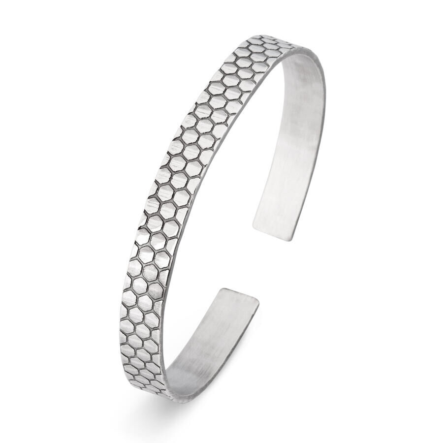 925 Sterling Silver Men's Honeycomb Pattern Cuff Bracelet - 1