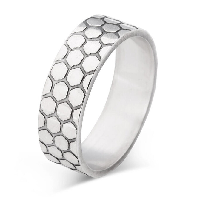 925 Sterling Silver Men's Honeycomb Pattern Single Wedding Band Ring - 1