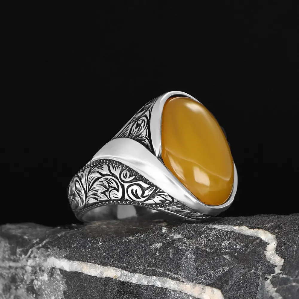 Tesbihevim 925 Sterling Silver Men's Ring with Agate Stone - 1