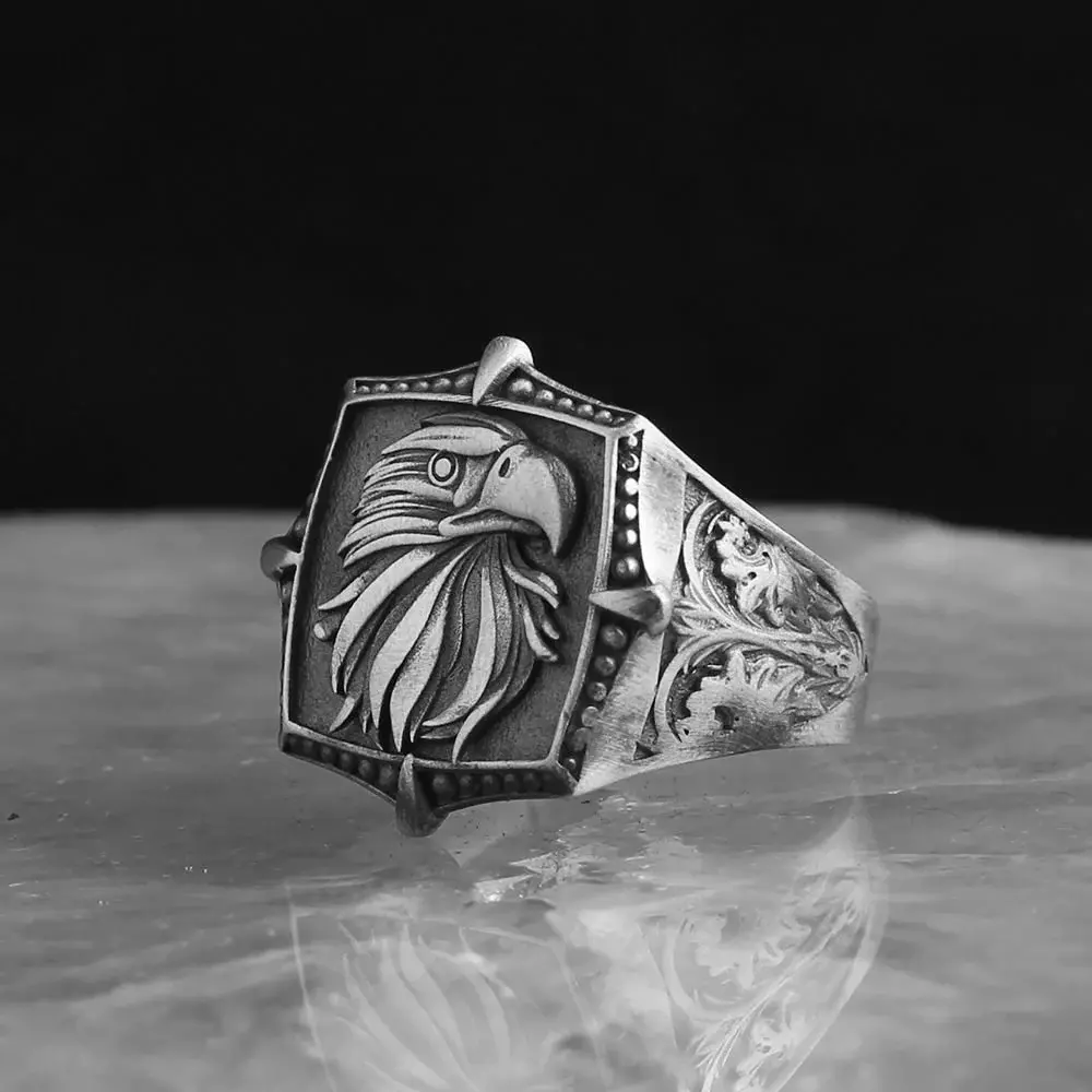 Tesbihevim 925 Sterling Silver Men's Ring with Eagle Symbol - 2