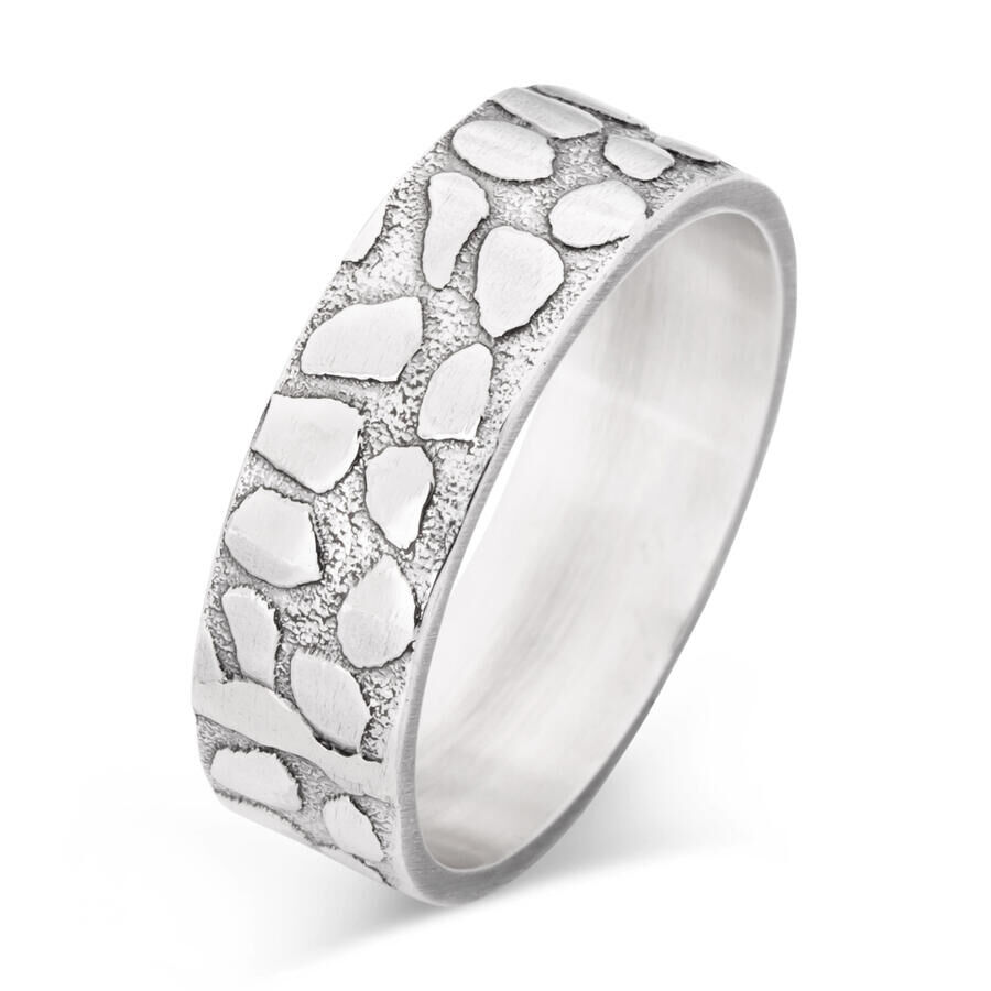 925 Sterling Silver Men's Stone Pattern Single Wedding Band Ring - 1