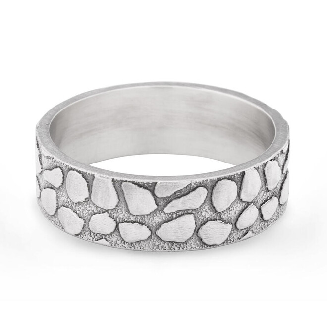 925 Sterling Silver Men's Stone Pattern Single Wedding Band Ring - 2