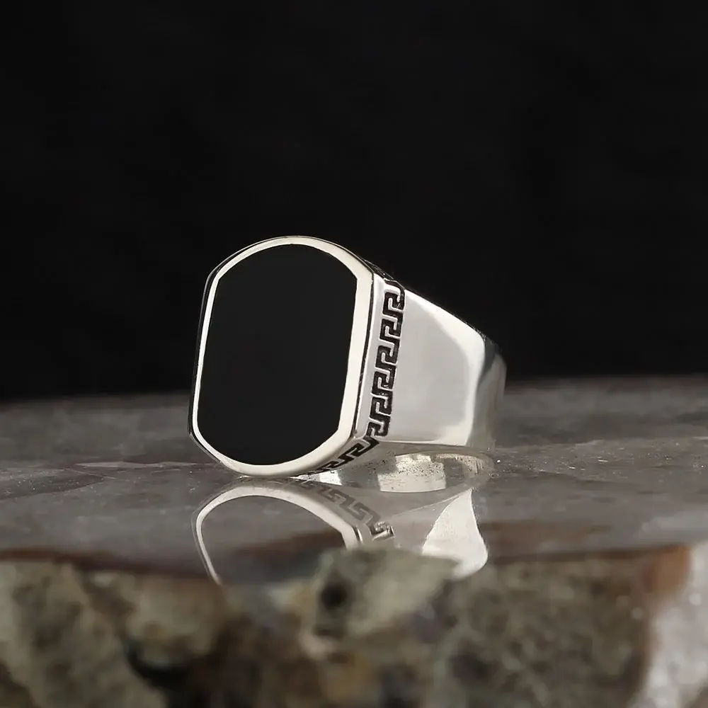 Tesbihevim 925 Sterling Silver Ring with Onyx Stone - 1