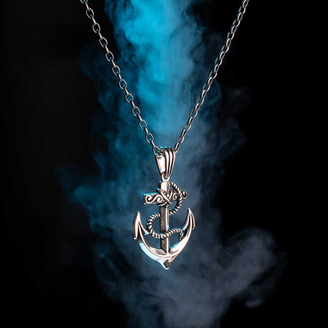 925 Sterling Silver Sailor Anchor Men's Necklace (Thick Chain) - 2