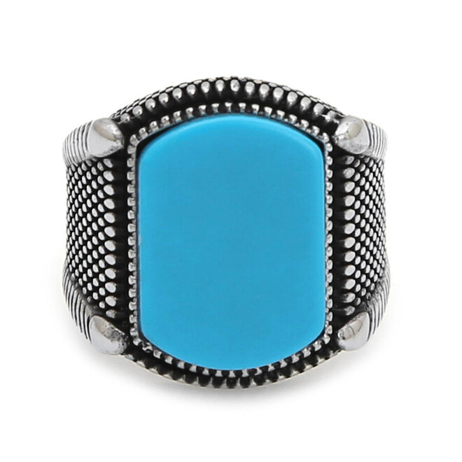 925 Sterling Silver Turquoise Turquoise Stone Men's Ring - 1