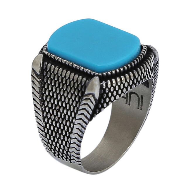 925 Sterling Silver Turquoise Turquoise Stone Men's Ring - 4