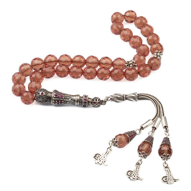 A color-changing sultan stone rosary with a triple tassel bearing the symbol of the tughra - 4