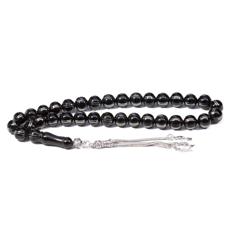 A rosary made of Erzurum lignite stone silver-striped beads - 1