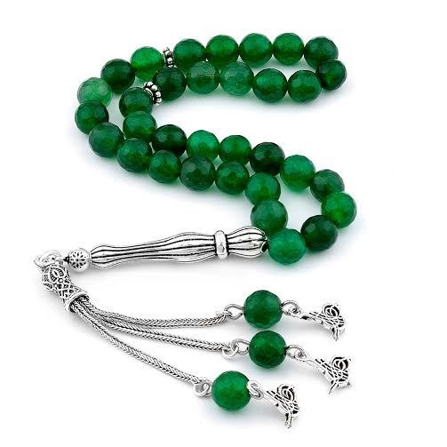 Agate stone rosary silver-cut with triple tassel - 1