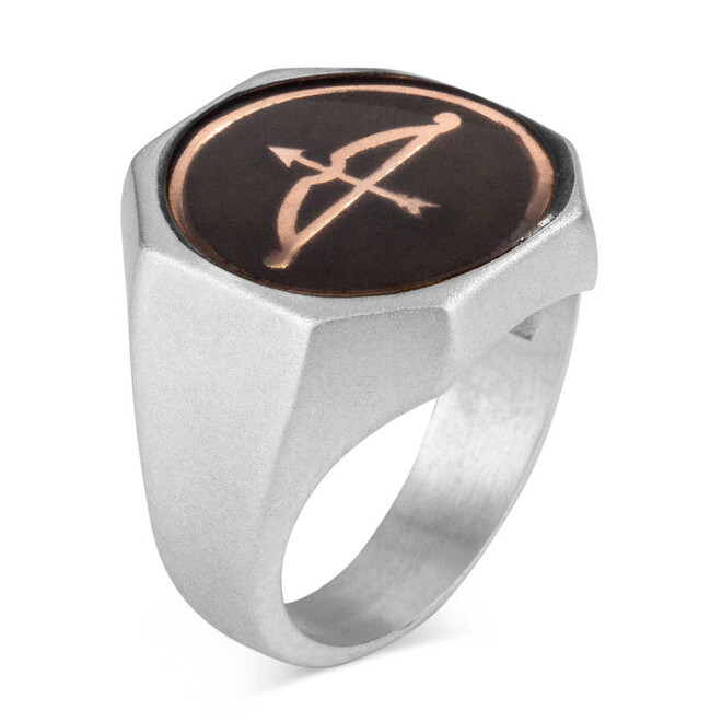 Men's silver enameled ring with a diagonal design and Great Seljuk bow Pattern - 1