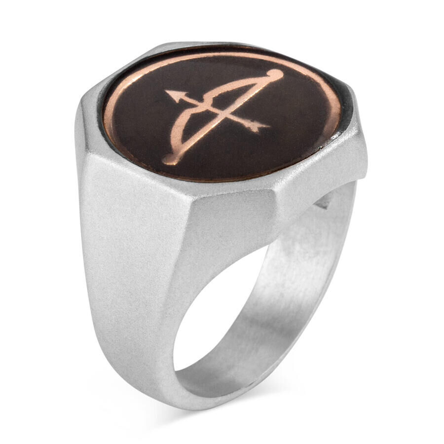 Men's silver enameled ring with a diagonal design and Great Seljuk bow Pattern - 1