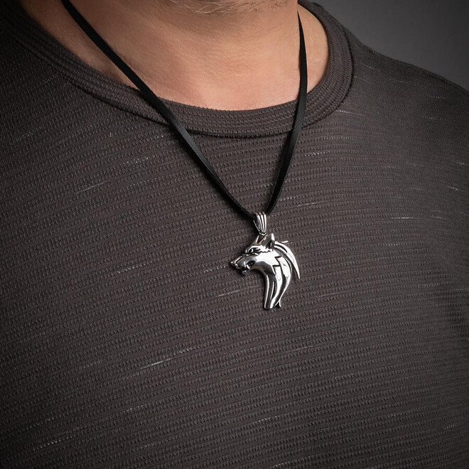 Alpha Wolf 925 Sterling Silver Wolf Men's Necklace with Leather Cord - 2