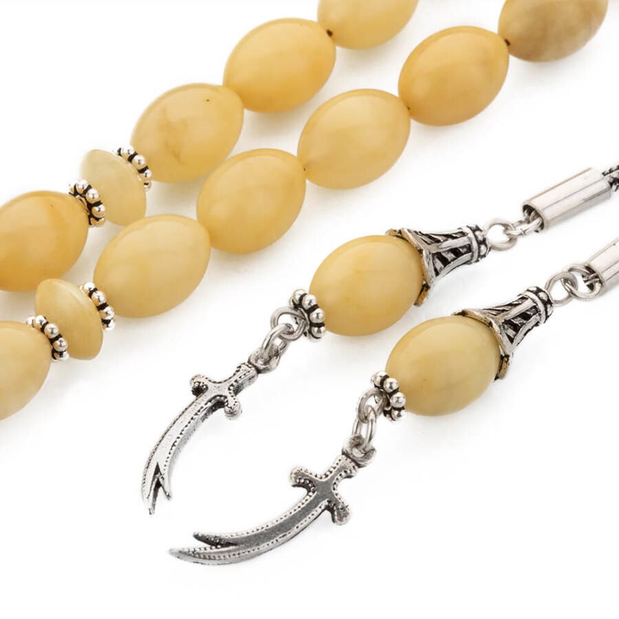 Amber Drops Rosary with two tassels carrying the Zulfiqar's sword symbol - 3