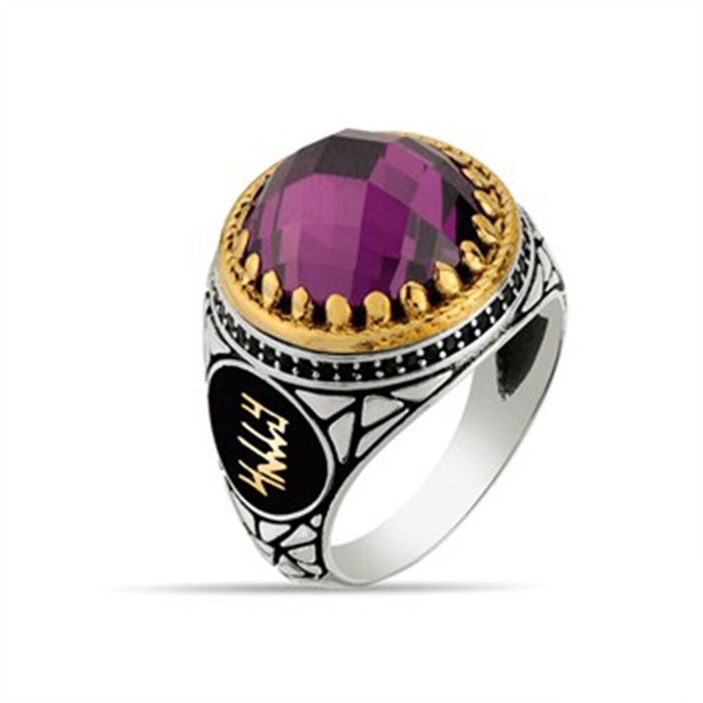 Amethyst Crystal Stone 925 Sterling Silver Men's Ring - 1