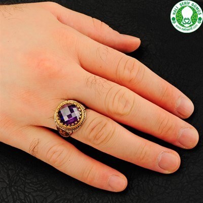 Amethyst Crystal Stone 925 Sterling Silver Men's Ring - 2