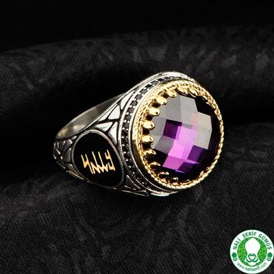 Amethyst Crystal Stone 925 Sterling Silver Men's Ring - 3