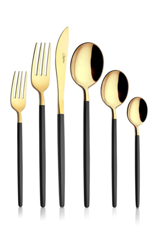 Amore Titanium Glossy Gold Fork Spoon Knife Set - 36 Piece - 1