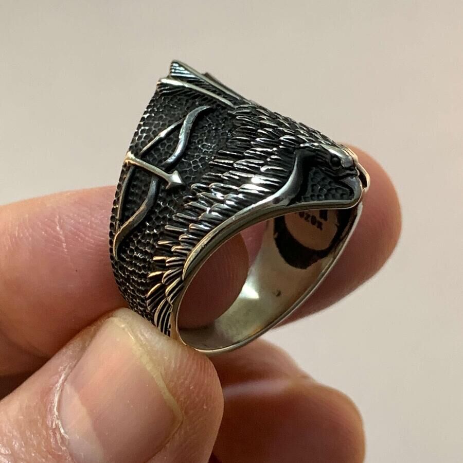 B Series Alparslan Great Seljuk Falcon Model Men's Ring - 1