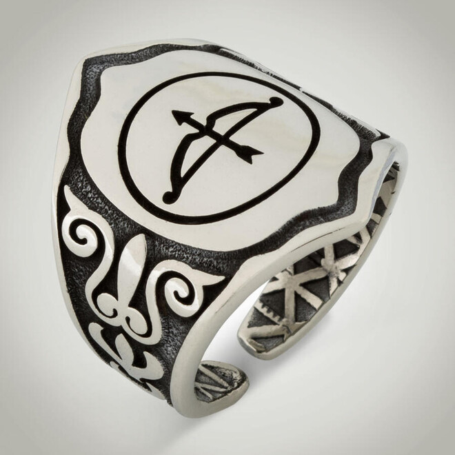 B Series Men's Alparslan Great Seljuk Arrow Bow Motif Zihgir Ring - 1