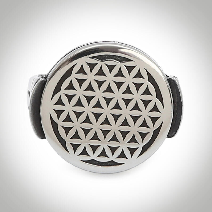 B Series Men's Round Model Flower of Life Ring Gray Color - 2