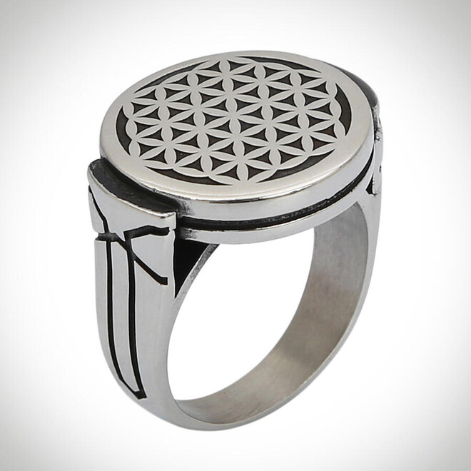 B Series Men's Round Model Flower of Life Ring Gray Color - 1