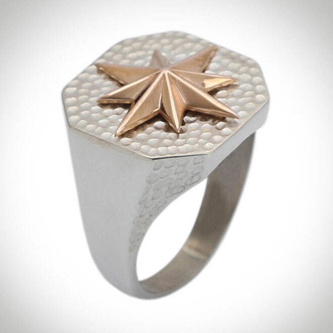 B Series Octagonal North Star Compass Model Men's Ring - 1