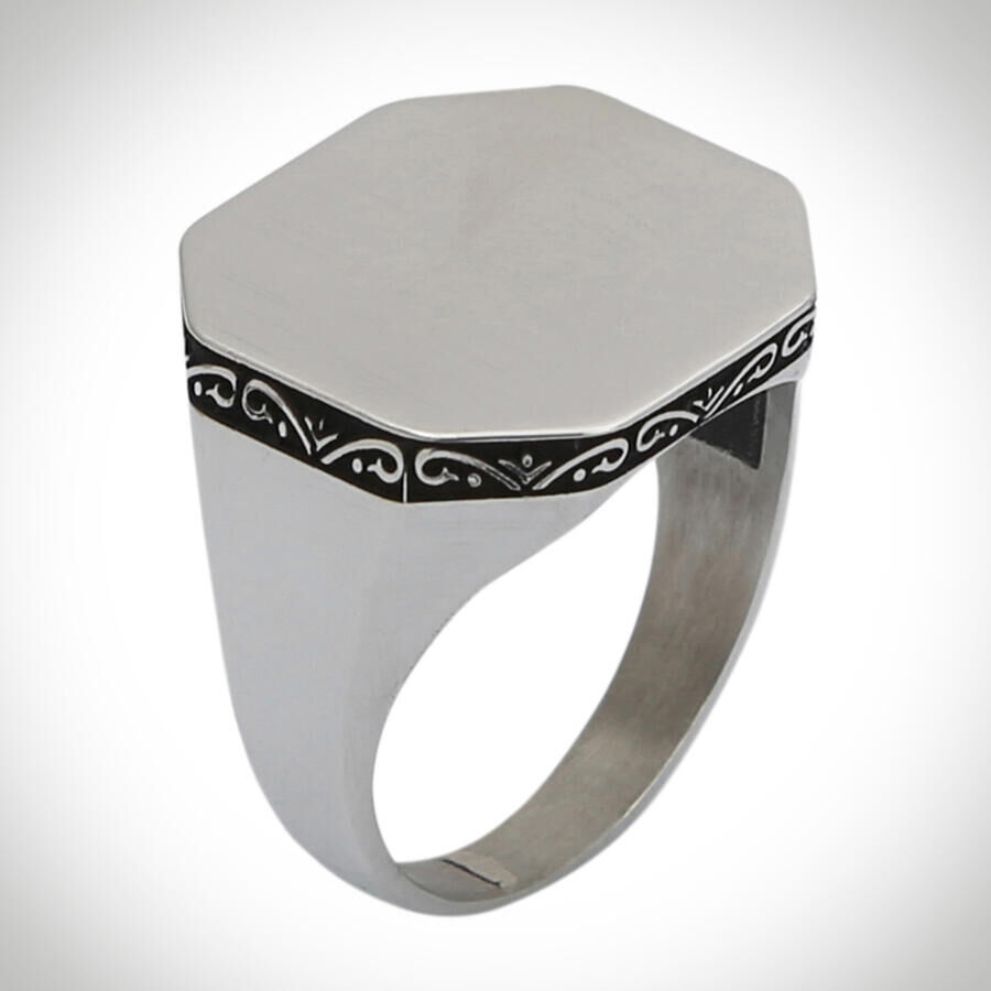 B Series Octagonal Simple Design Men's Ring Linear Patterned Model - 4