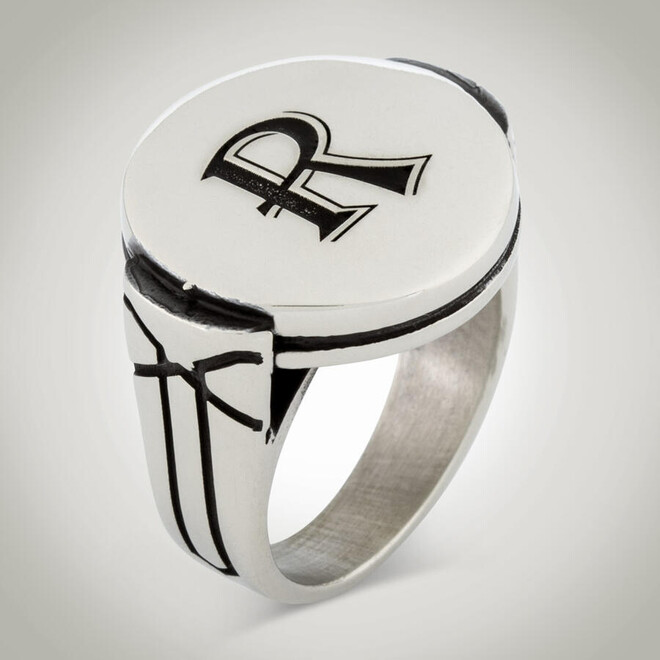 B Series Round Model Men's Ring With Personalized Letters - 1