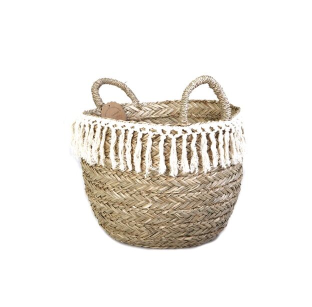 Big braided and threaded straw basket - 2