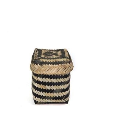 Black corrugated pattern square straw basket with solid straw lid - 1