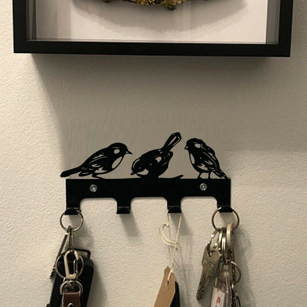 Black Metal Three Birds Wall Key Holder - 1