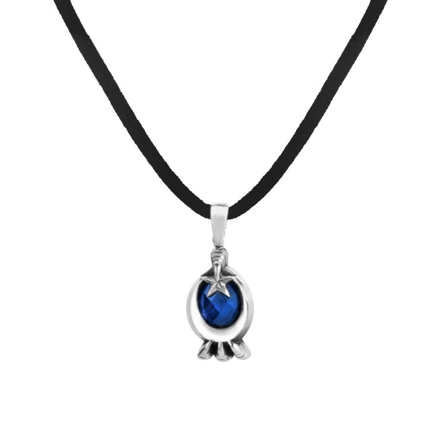 Blue Stone Moon Star Clawed Sterling Silver Men's Necklace - 1