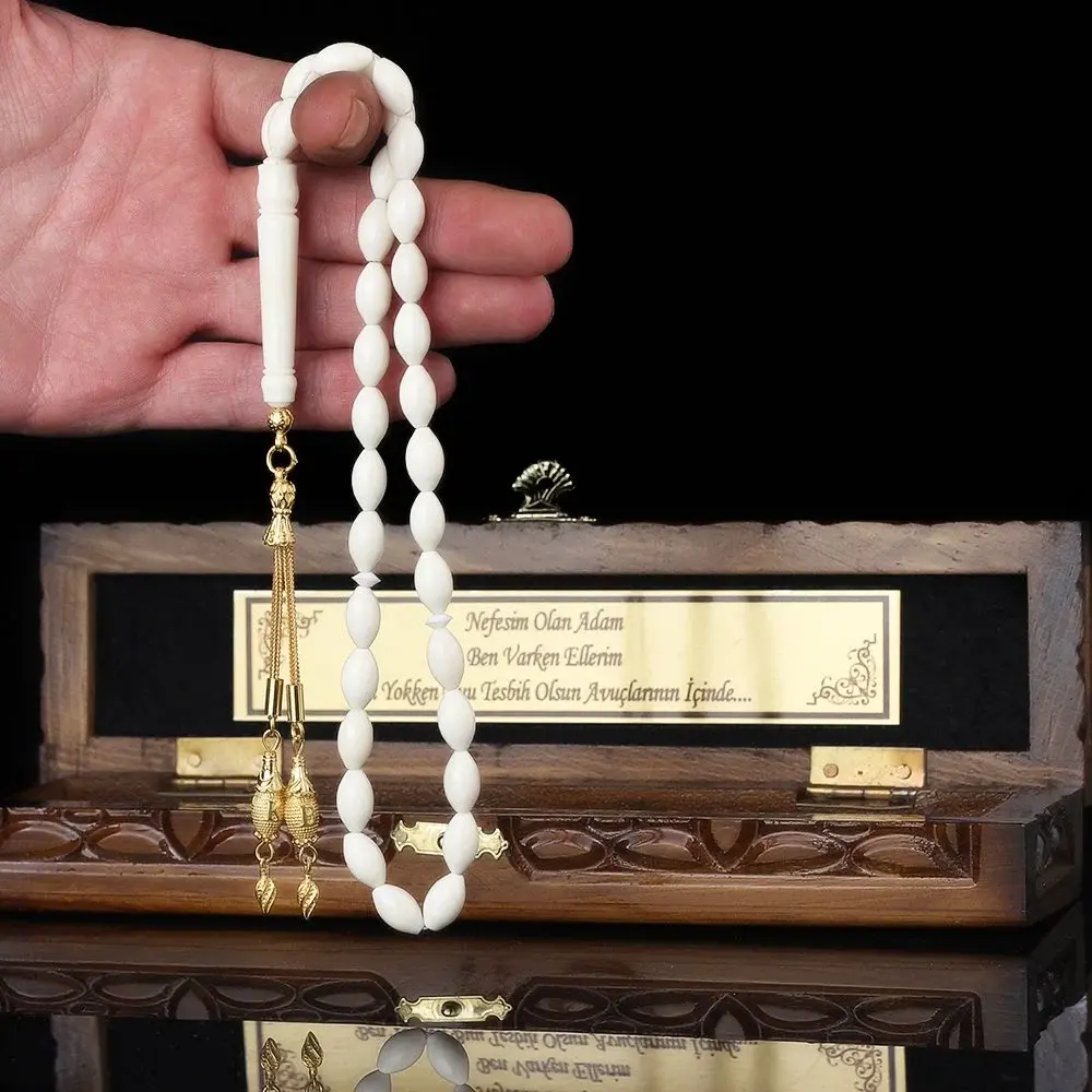 Tesbihevim Camel bone rosary decorated with silver tassels and letter box - 1