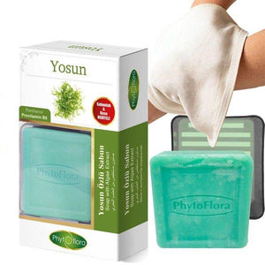 مجموعة هدية قفاز مقشر صابون الأعشاب البحرية وصحن الصابون