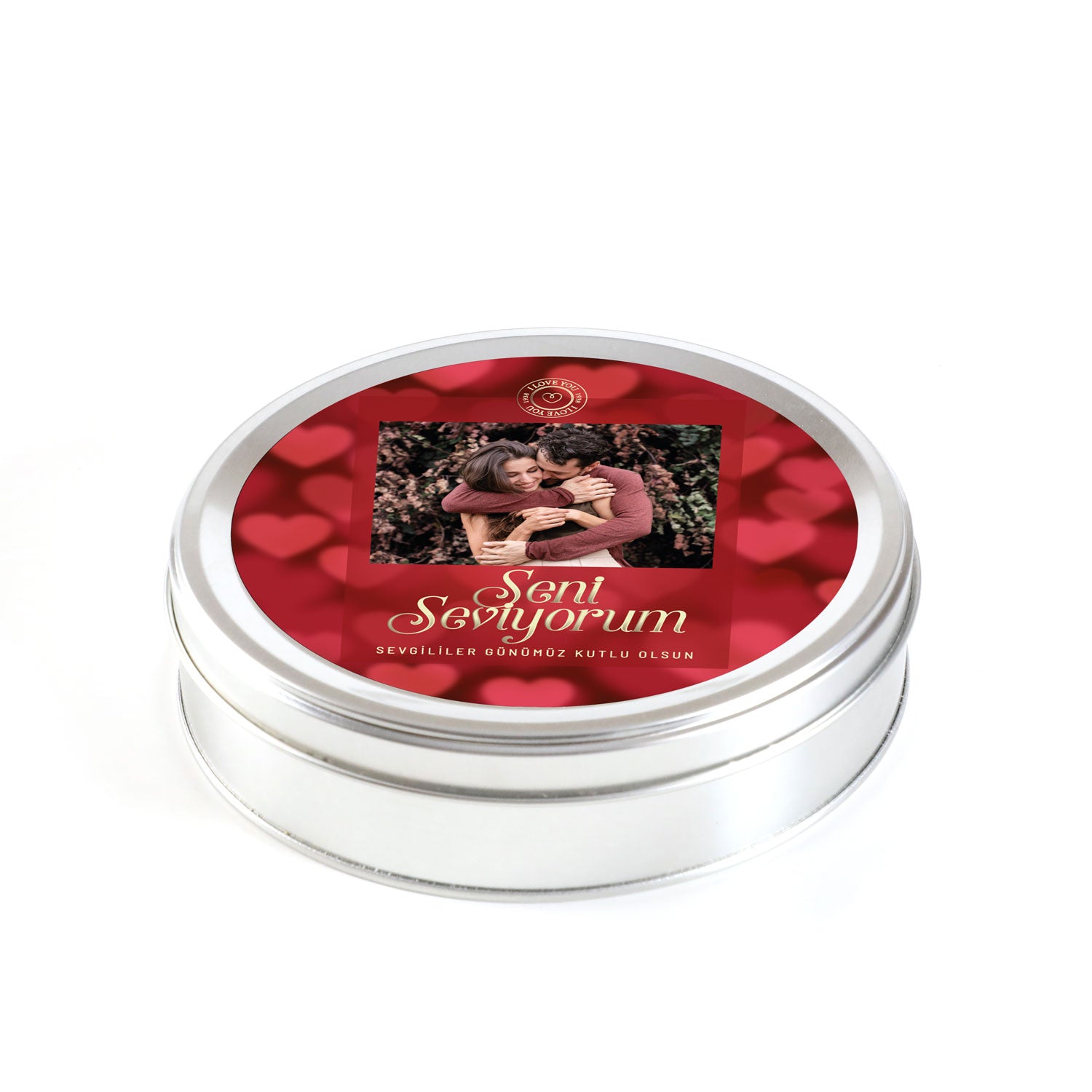 Love Day Gift: Assorted Special Truffle Chocolate with Photo (Round Metal Box)