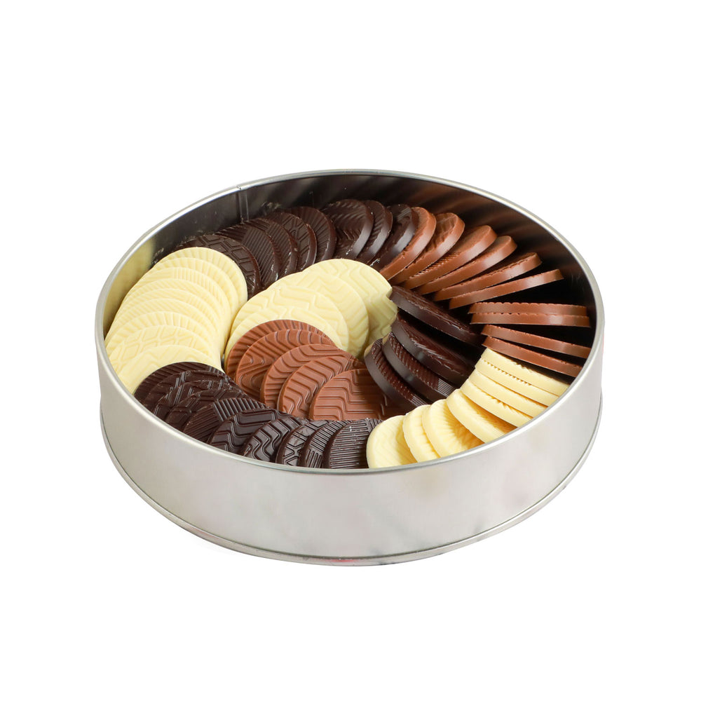 Custom Corporate Logo Round Chocolate Medallions (Metal Round Box)
