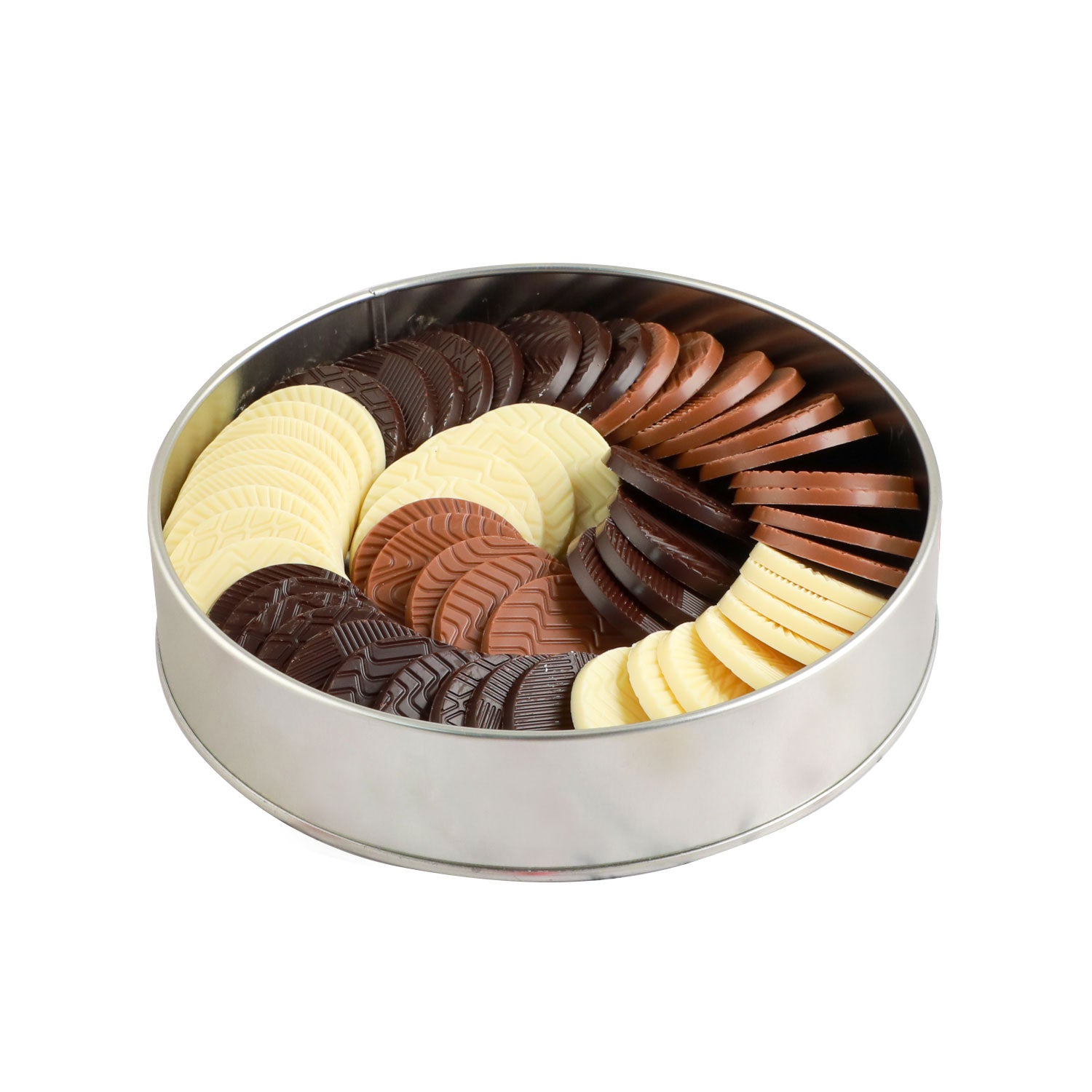 Custom Corporate Logo Round Chocolate Medallions (Metal Round Box)
