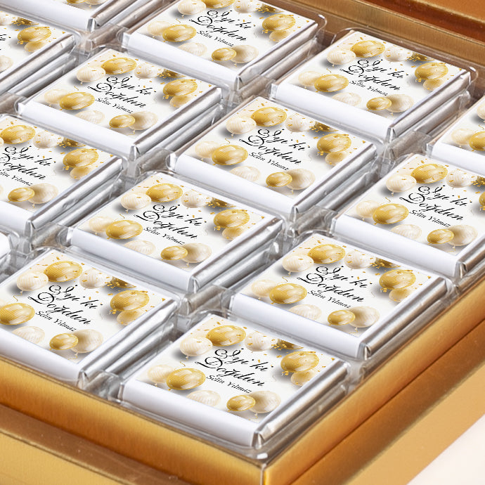 32-Piece Personalized Birthday Chocolate Box with Gold Balloons