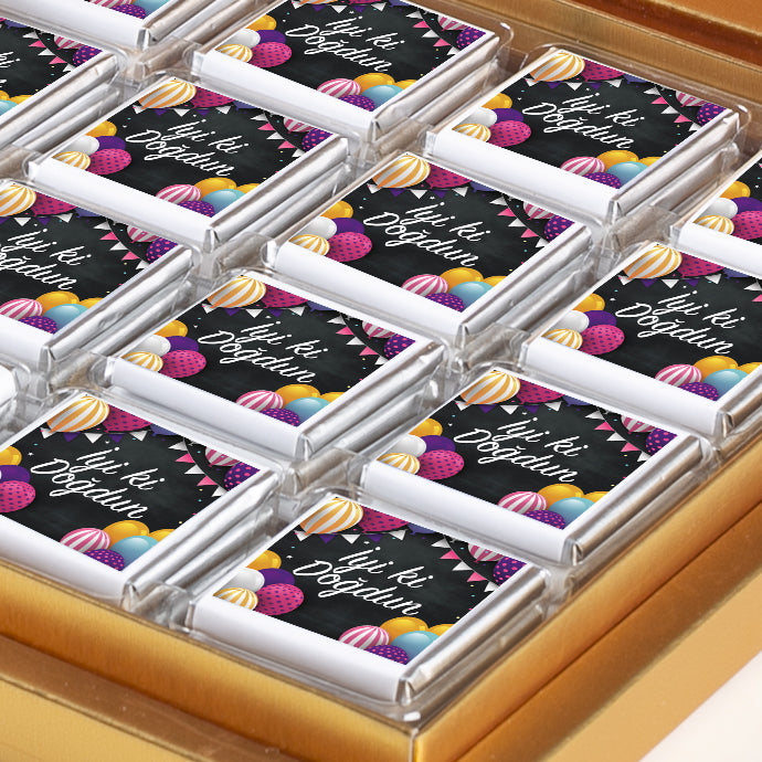 32-Piece Birthday Chocolate Gold Box with Colorful Balloons