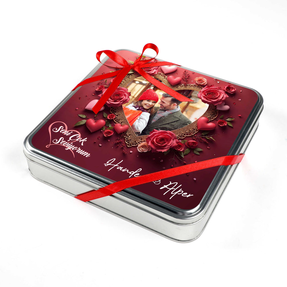 Personalized Round Chocolate Medallions - 64 Pieces (Metal Box)